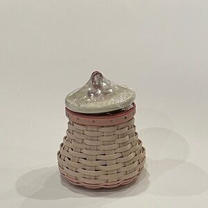 Longaberger Pink and Natural Woven Basket with Wood Lid